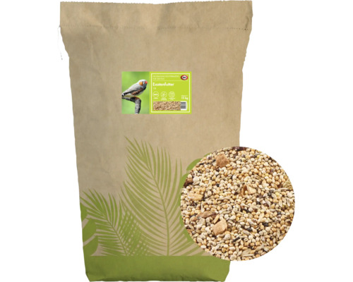 Sac en papier contenant 15 kilogrammes de nourriture pour oiseaux exotiques de la marque elles.