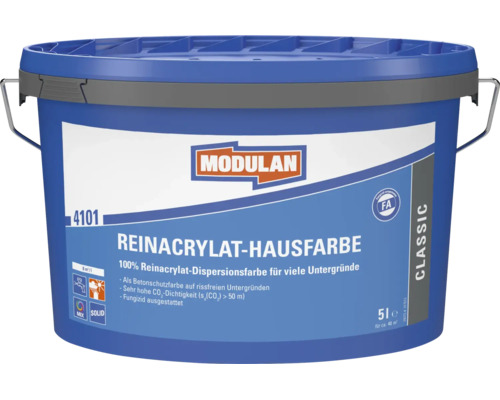 Peinture de façade en acrylique pur Modulan en seau de 5 litres pour béton et façades