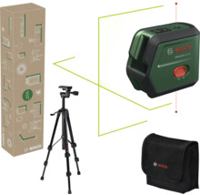 Bosch AdvancedLevel 2G Kreuzlinienlaser Set mit Stativ und Aufbewahrungstasche in der Produktverpackung