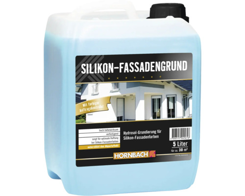 Primaire de façade silicone HORNBACH bidon de 5 litres pour apprêter les façades avant l application de peintures de façade silicone.