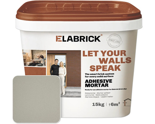 Seau de mortier adhésif Elabrick pour plaquettes de parement avec 15 kilogrammes de contenu pour environ 6 mètres carrés de surface