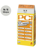 Mortier de jointoiement PCI FT en gris argent pour faïence et grès cérame, sac de 5 kilogrammes.