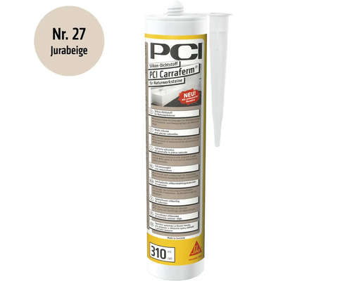Cartouche de mastic silicone PCI Carraferm pour pierres naturelles en Jurabeige 310 millilitres