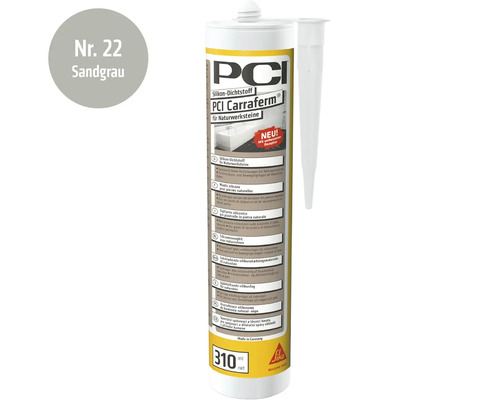 Mastic silicone PCI Carraferm pour pierres naturelles couleur gris sable cartouche 310 ml