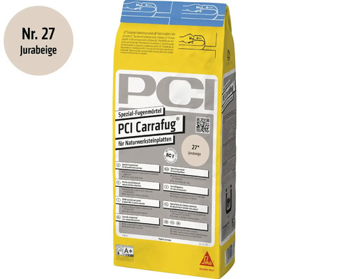 Mortier de jointoiement spécial PCI Carrafug pour dalles en pierre naturelle, couleur beige Jura, sac de 5 kilogrammes