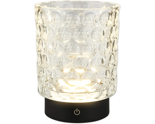 Lampe de table LED avec abat-jour en verre aspect bulles et socle noir avec interrupteur tactile