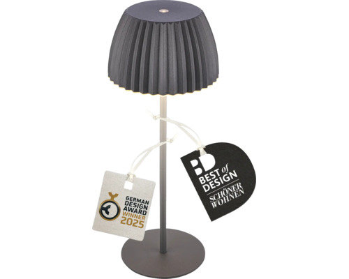 Lampe de table LED moderne avec abat-jour plissé et prix German Design Award 2025 et Best of Design Schöner Wohnen