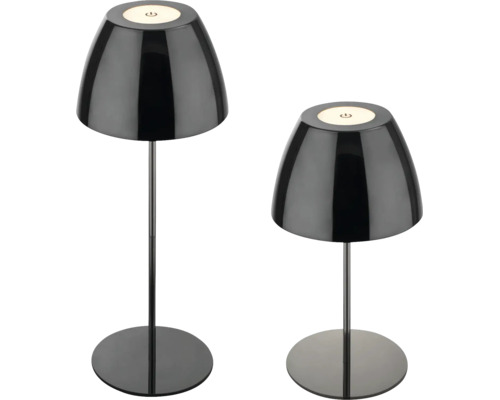 Deux lampes de table LED modernes avec pied rond, abat-jour en forme de cloche et interrupteur tactile sur le dessus.