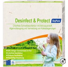 Désinfectant pour piscine OxyPure désinfection rapide sans chlore avec oxygène actif pour le traitement de l'eau (Image AI modified or generated)