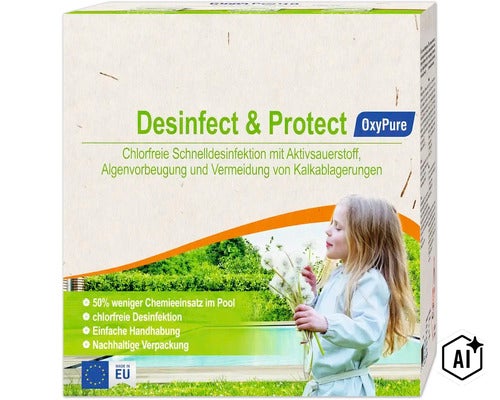 Désinfectant pour piscine OxyPure désinfection rapide sans chlore avec oxygène actif pour le traitement de l'eau (Image AI modified or generated)