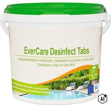 Seau en plastique EverCare Desinfect Tabs pour la désinfection de l eau de piscine avec chlore actif (Image AI modified or generated)