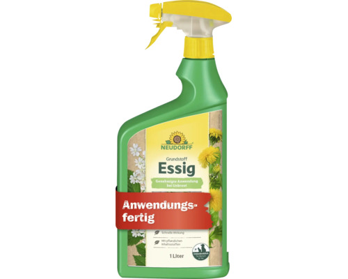 Désherbant Neudorff Grundstoff Essig en flacon pulvérisateur de 1 litre, prêt à l'emploi pour lutter contre les mauvaises herbes au jardin.