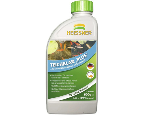 Conditionneur d'eau Heissner Teichklar Plus 1000 millilitres pour 12 mètres cubes d'eau de bassin pour clarifier l'eau trouble.