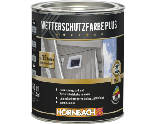 Pot de peinture de protection contre les intemperies Hornbach Plus pour interieur et exterieur avec 15 ans de protection et apprêt isolant