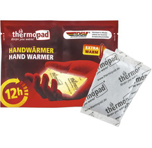 Chauffe-mains Thermopad avec 12 heures de chaleur dans l emballage incluant un chauffe-mains déballé.