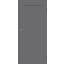 Moderne Innentür mit glatter Oberfläche und einer waagerechten Füllung inklusive Türdrücker und Türbändern.