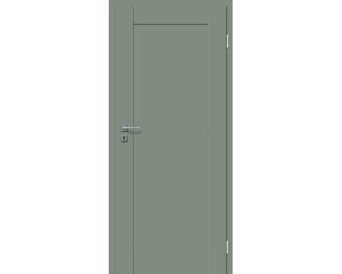 Moderne Innentür mit glatter Oberfläche und einer integrierten Türklinke inklusive Schlossblende und Türscharnieren.