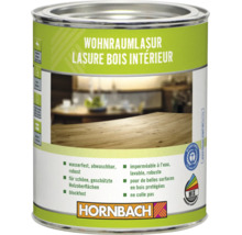 Pot de lasure bois intérieur avec logo Hornbach et labels environnementaux.
