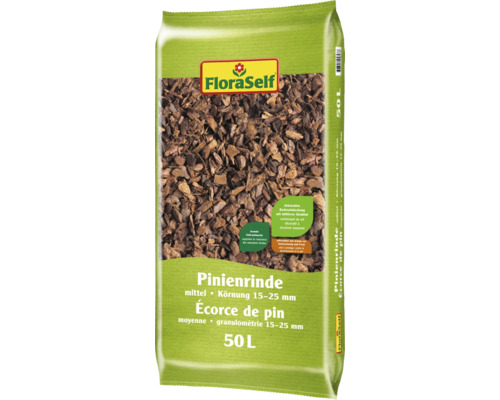 Écorce de pin FloraSelf moyenne granulométrie 15 à 25 millimètres sac de 50 litres pour couverture de sol décorative au jardin Écorce de pin FloraSelf moyenne granulométrie 15 à 25 millimètres sac de 50 litres pour couverture de sol décorative au jardin
