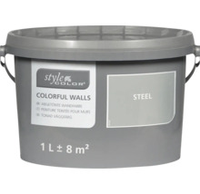 Seau de peinture murale StyleColor Colorful Walls teinte Steel, contenance 1 litre pour environ 8 mètres carrés.