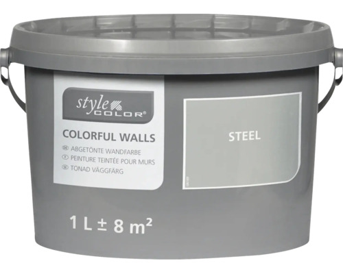Seau de peinture murale StyleColor Colorful Walls teinte Steel, contenance 1 litre pour environ 8 mètres carrés.