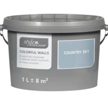 Seau de peinture murale Style Color Colorful Walls, teinte Country Sky, contenance 1 litre pour environ 8 mètres carrés.