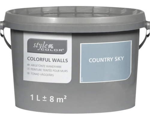 Seau de peinture murale Style Color Colorful Walls, teinte Country Sky, contenance 1 litre pour environ 8 mètres carrés.