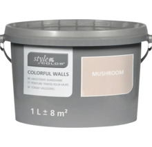 Seau de peinture murale Style Color Colorful Walls teinte Mushroom, contenance 1 litre pour environ 8 mètres carrés.