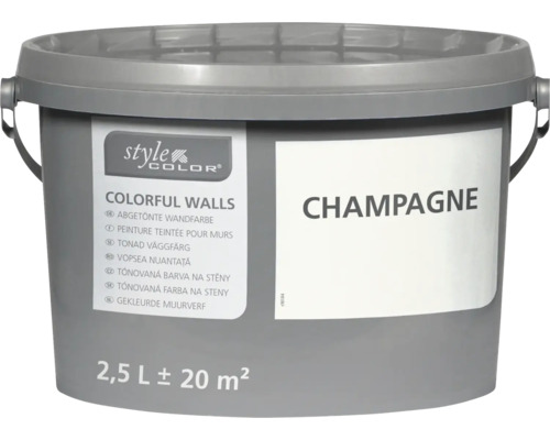 Peinture murale StyleColor en seau, teinte Champagne, contenance 2,5 litres pour environ 20 mètres carrés.