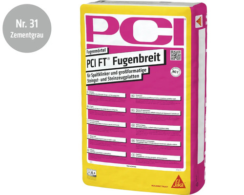 PCI FT Fugenbreit Fugenmörtel für Spaltklinker und großformatige Platten in Zementgrau, 25 Kilogramm Sack.