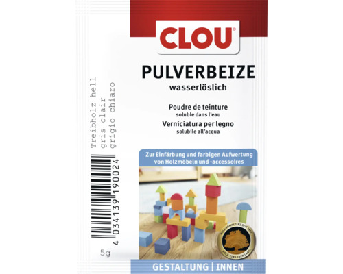 Poudre de teinture CLOU bois flotté clair 5 grammes teinture à bois soluble dans l eau pour meubles et accessoires en bois en intérieur