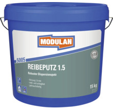 Enduit de frottement Modulan 1.5 en seau de 15 kilogrammes, enduit de dispersion robuste et prêt à l'emploi avec grain de 1,5 millimètre.