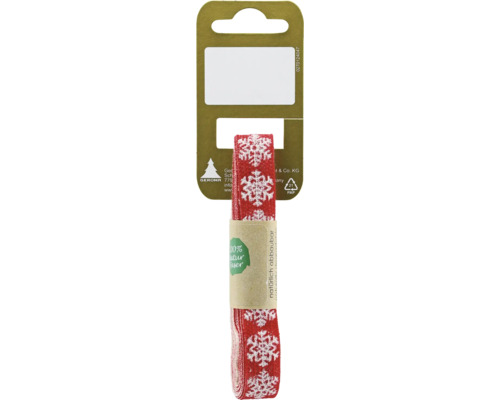 Ruban cadeau de Noël en fibre naturelle avec motif flocon de neige sur carte en carton