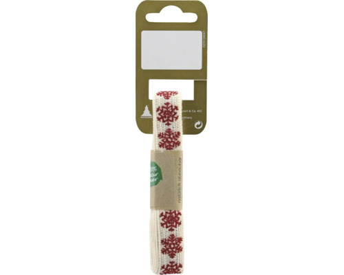 Ruban cadeau décoratif en fibres naturelles avec motif flocon de neige sur une carte de suspension