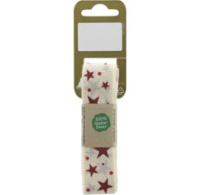 Ruban cadeau décoratif en fibres naturelles avec motif étoiles sur une carte en carton