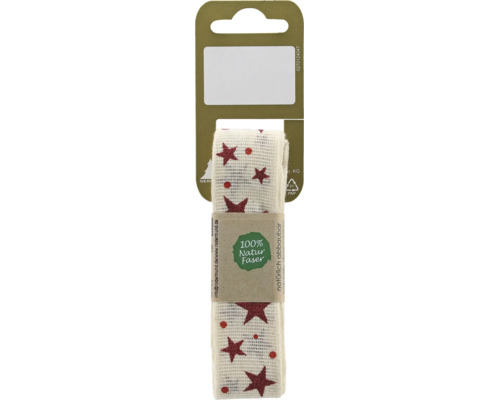 Ruban cadeau décoratif en fibres naturelles avec motif étoiles sur une carte en carton