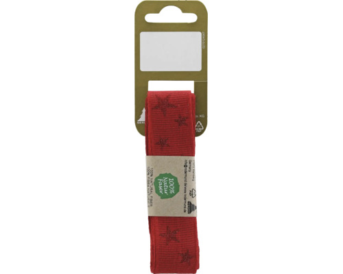 Ruban décoratif rouge avec motif étoiles en fibre naturelle sur carte