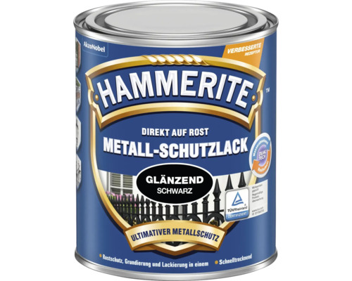 Peinture métal Hammerite brillante pour métal, sert de protection contre la rouille, de couche primaire et de laque en un seul produit.
