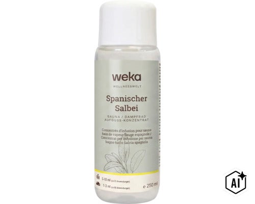 Concentré pour sauna et bain de vapeur Weka Sauge espagnole en flacon de 250 millilitres (Image AI modified or generated)