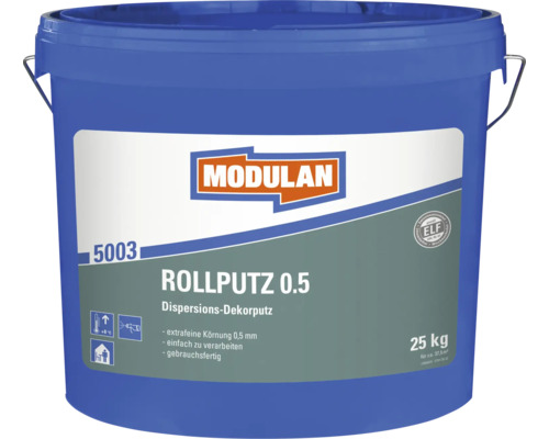 Enduit à rouleaux Modulan 0.5 en seau de 25 kilogrammes avec grain de 0,5 millimètre pour intérieur