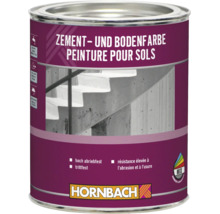 Un pot de peinture pour sols et ciment Hornbach pour intérieur et extérieur avec propriétés résistantes à l'abrasion.