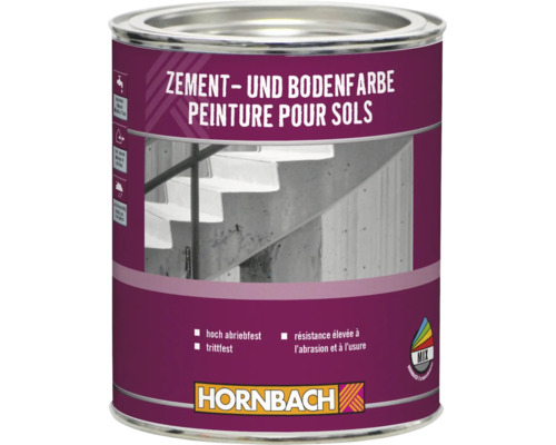 Eine Dose Hornbach Zement und Bodenfarbe für innen und außen mit abriebfester Eigenschaft.