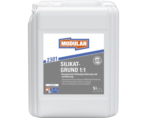 Primaire au silicate Modulan 2301 en bidon de 5 litres pour surfaces murales.
