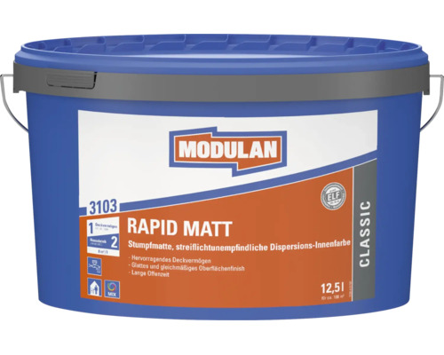Peinture intérieure dispersion Modulan Rapid Matt 3103 seau de 12,5 litres pour finitions murales mates