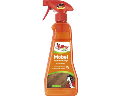 Spray soin intensif meubles Poliboy pour l entretien et la protection des surfaces en bois avec huile d avocat et huile de sésame.