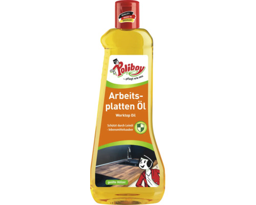 Huile pour plans de travail Poliboy pour l entretien des surfaces en bois dans une bouteille avec bouchon