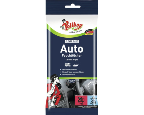 Lingettes humides pour voiture Poliboy pour le nettoyage de l’habitacle.