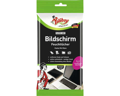 Poliboy Bildschirm Feuchttücher zur Reinigung von Displays und elektronischen Geräten ohne Alkohol