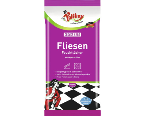 Poliboy Fliesen Feuchttücher für eine hygienische und streifenfreie Reinigung von Fliesen und Steinböden.