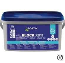 Bostik Block X911 Terra Turbo Light 2K Hybridabdichtung im 5 Kilogramm Eimer für Abdichtungsarbeiten am Bau. (Image AI modified or generated)